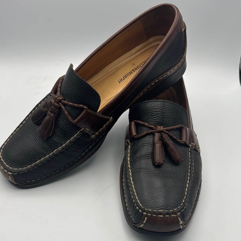Black and Brown Leather Loafers Johnston & Murphy Sheepskin Mens Shoes 13M